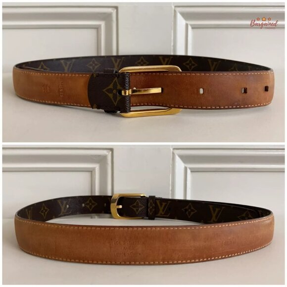 Authentic Louis Vuitton Monogram Canvas Leather Ellipse Gold Buckle Belt 85/34 - Picture 6 of 12